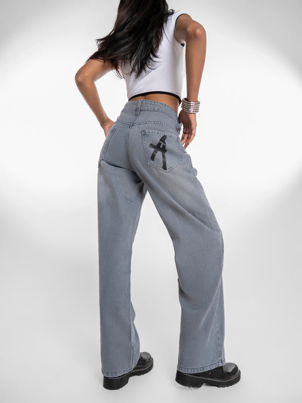Wide-Leg Jeans - Blue Frost