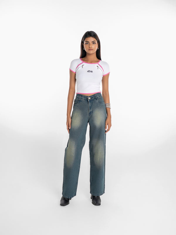 Bolt Zipper Crop Top – Pink Piping