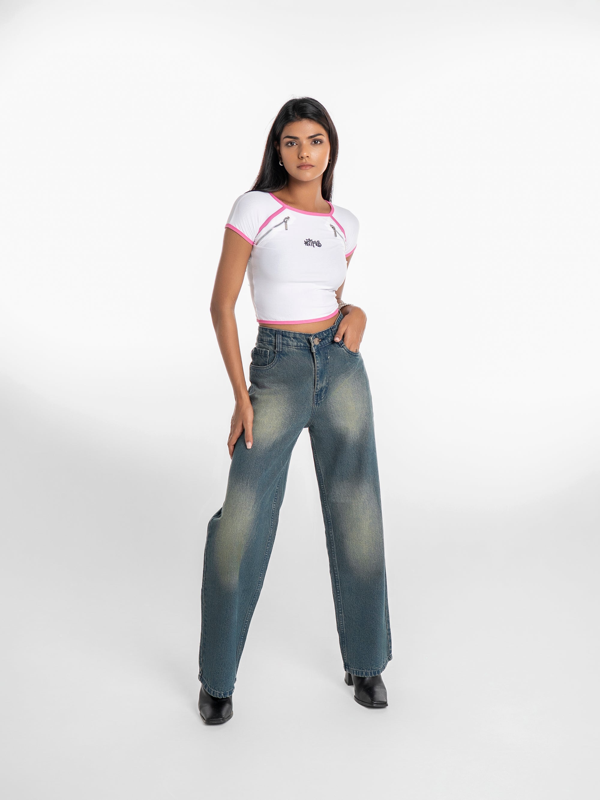 Wide-Leg Jeans - Dirty Green