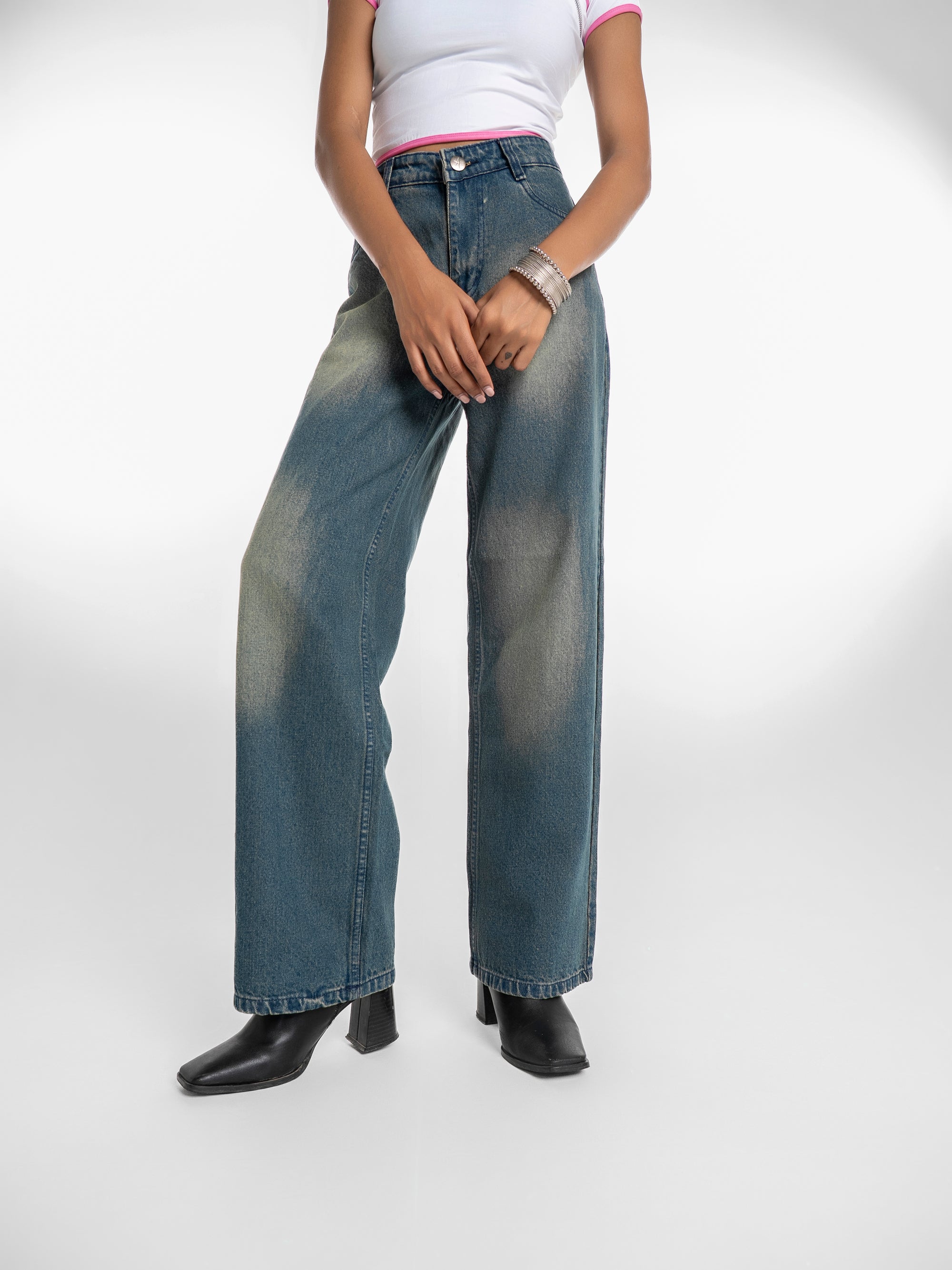 Wide-Leg Jeans - Dirty Green