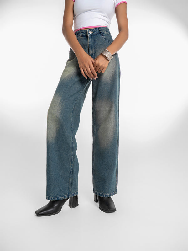 Wide-Leg Jeans - Dirty Green