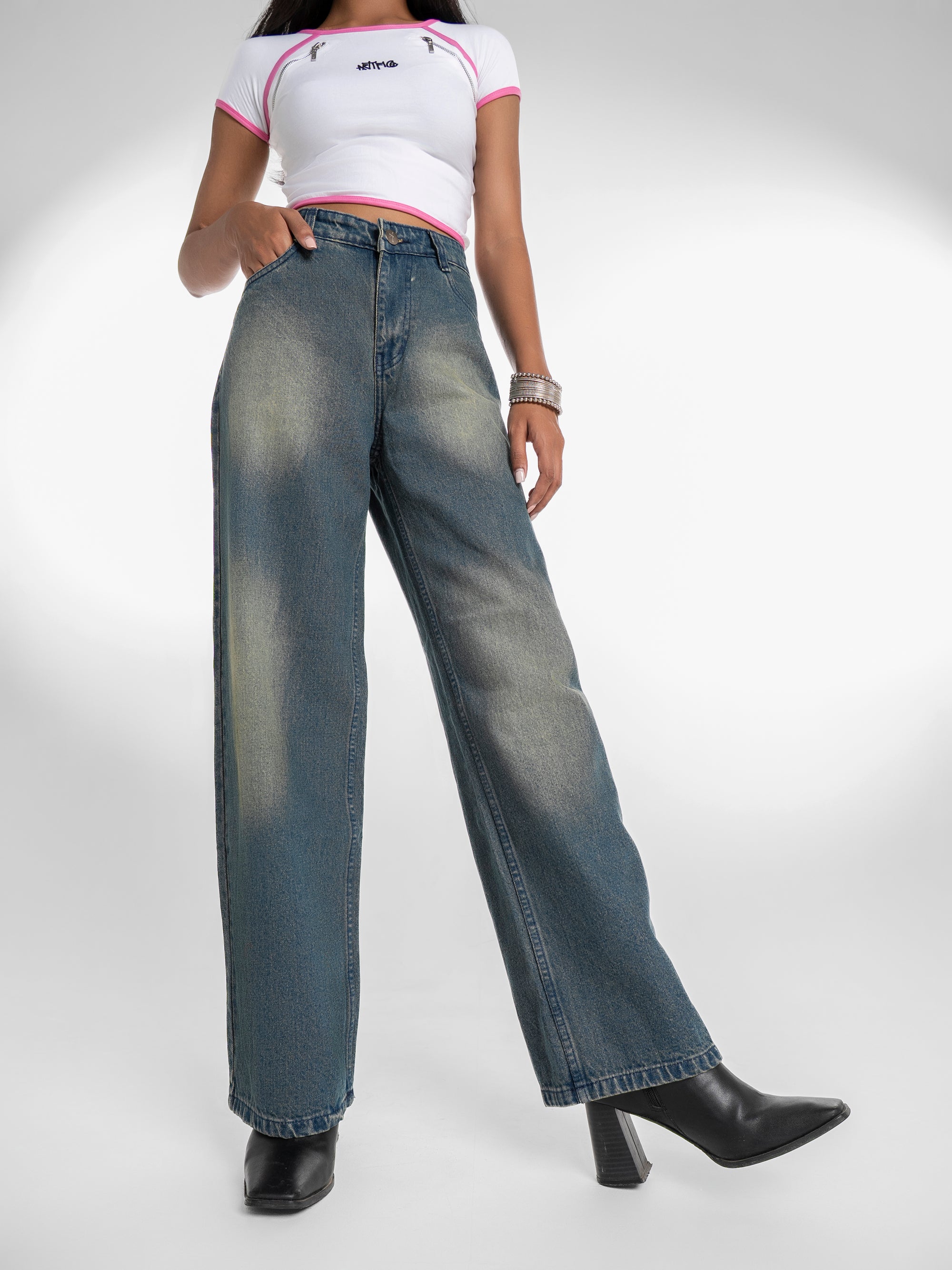 Wide-Leg Jeans - Dirty Green