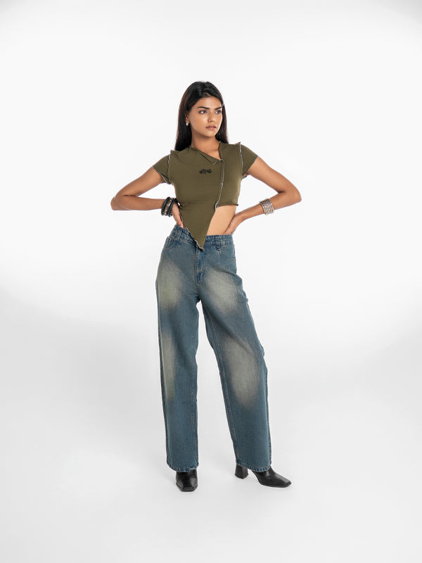 Edgecut Crop Top - Olive