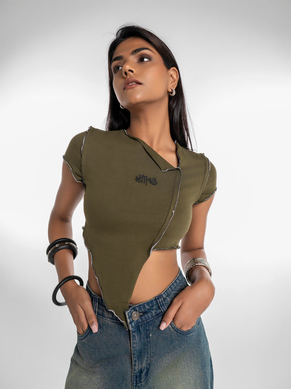 Edgecut Crop Top - Olive